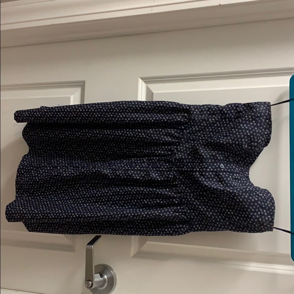 Strapless blue polka dot dress